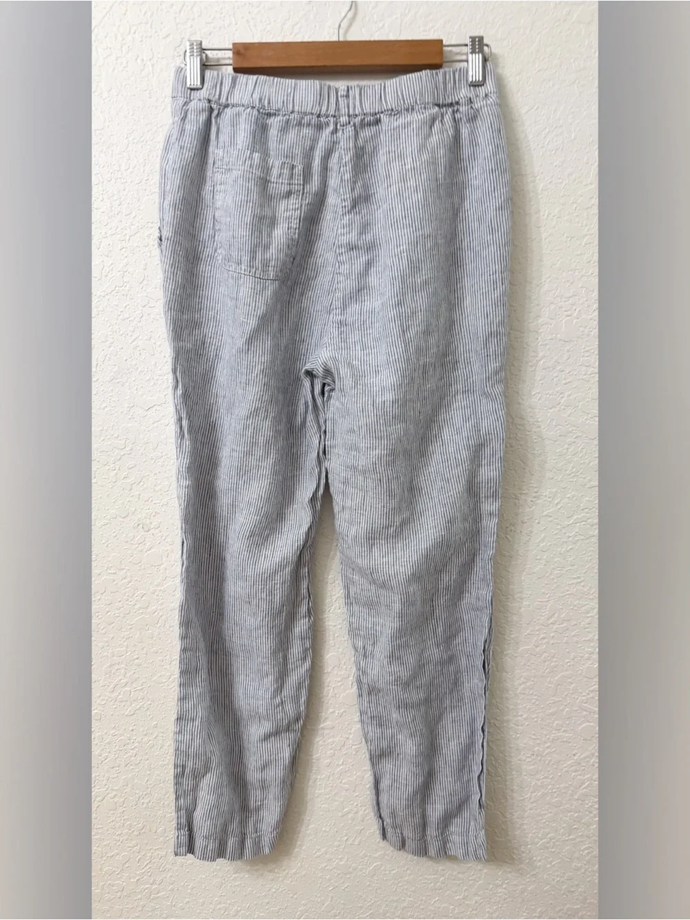 Quince Light Blue Pinstripe Womens Linen Blend Casual Pants - S